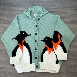 Vintage Style Chunky Hand Knit Penguin Cardigan Sweater
